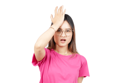 A woman with glasses and a pink shirt is holding her hands up png