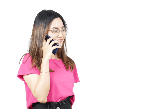 A woman in glasses talking on a cell phone png
