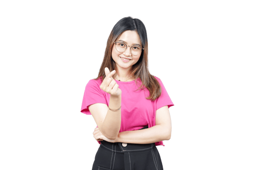 A woman in glasses and a pink shirt is holding up her finger png