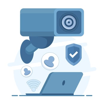 security, surveillance, or spy camera concept. a camera device for recording the situation of a room or place. wireless CCTV or closed circuit television. flat style cartoon design illustration. vector