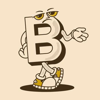 B letter character in disappointed expression, in retro colors vector