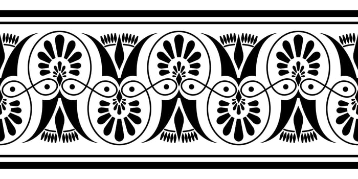 Black and white seamless classic greek floral meander ornament. Greek decorative element - Palmette. Ancient Greece, Roman Empire. Endless European pattern. For textile, embroidery, porcelain vector