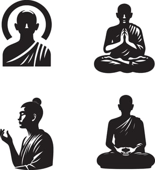 Four black and white silhouettes of buddha vector