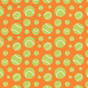 Seamless tennis ball pattern on orange background.Colorful seamless pattern featuring green tennis balls of various sizes on a bright orange background, ideal for sports designs. vector