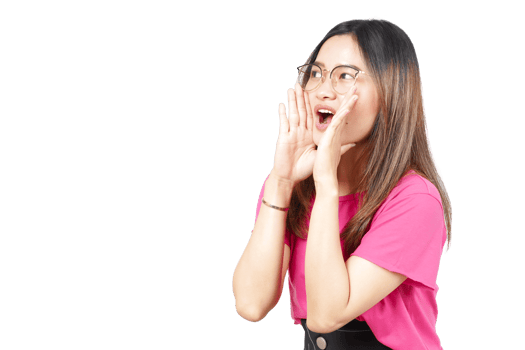 A woman is making a surprised face with her hands png