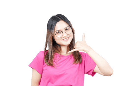 A woman in a pink shirt is making a gesture with her hand png