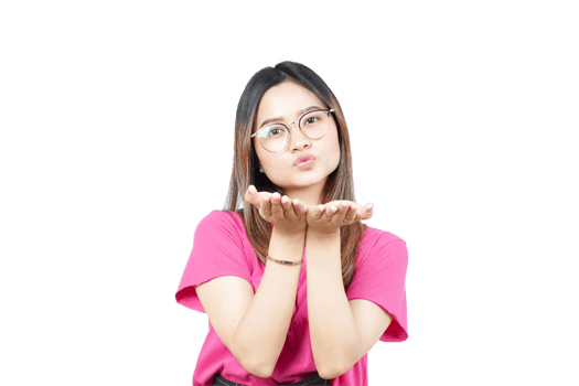 A woman blowing a kiss with her hands png