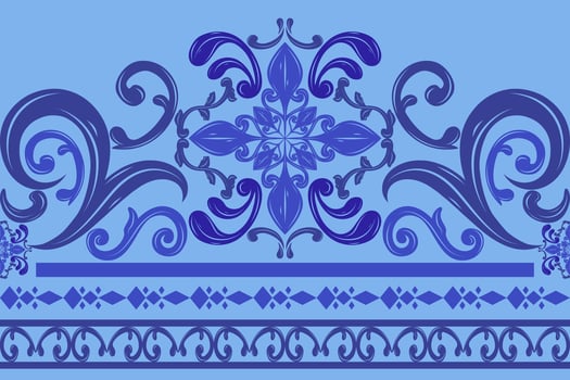 Beautiful Fabulous Curly Swirl Ornate Element with Abstract Florals Scroll Elegance Drawing Shades of Blue Tones Pattern for Fabrics Decoration Textiles Texture Ceramic Silk Apparel tradition Culture vector