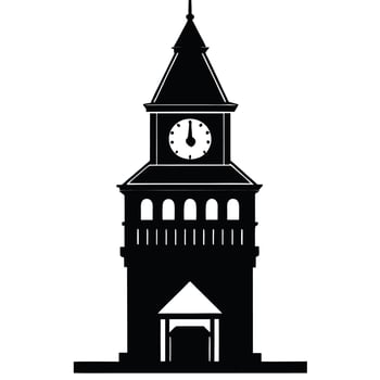 a black and white illustration of a clock tower vector