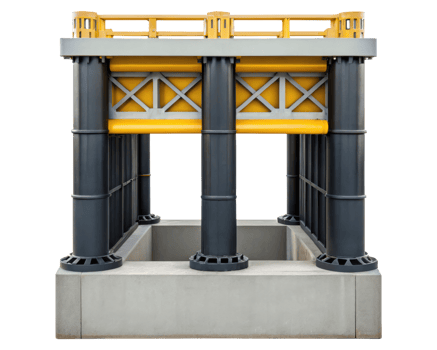 A sturdy platform with reinforced support beams on a transparent background png