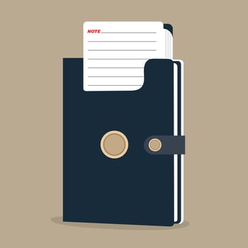 Dark Blue Notebook with Buttoned Strap, Beige Accents, Inserted Lined Notepad, stationery dairy and Soft Shadows on Beige Background Flat Illustration icon EPS 10 vector