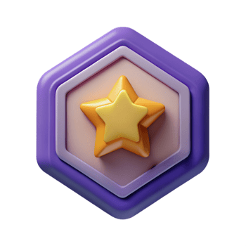 melancholic vibrant Pentagon badge with a star, symmetrical, flat color, scalable Design. artisan png