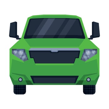 Front View of Off Green Road Truck, SUV Pickup Car Flat Illustration vector