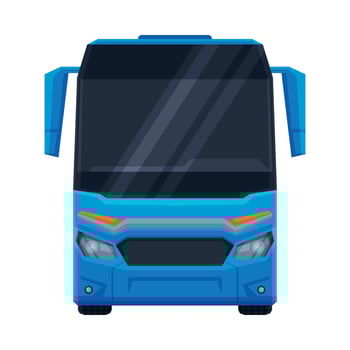 Front View of Blue Bus, Public Transportation Vehicle Flat Illustration vector