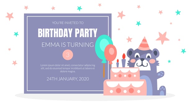 Kids Birthday Party Invitation Card Template with Cute Bear Animal and Space for Text Illustration vector