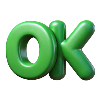 wonderful art deco Single-weight stroke, scalable OK in a rounded sans-serif font. Flat green. Minimal Scalable Design. ultra HD png