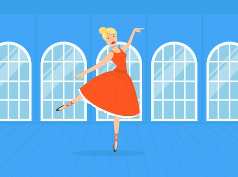 Beautiful Ballerina Dancer in Red Dress Performing Dance Illustration vector