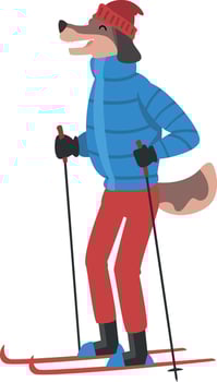 Dog Skiing, Animal Athlete Character Doing Sports Wearing Warm Clothing Illustration vector
