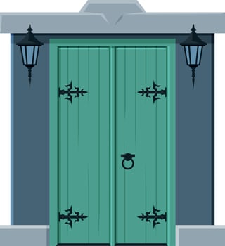 Old Double Green Door in Vintage Style, Architactural Design Element Illustration vector