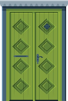 Classic Green Double Door, Vintage Style Facade Design Element Illustration vector