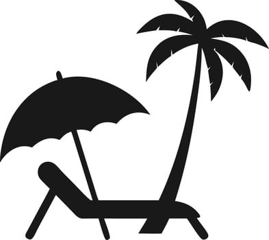 Beach Chair and Umbrella with Palm Tree Silhouette . Summer Vacation Silhouette. vector