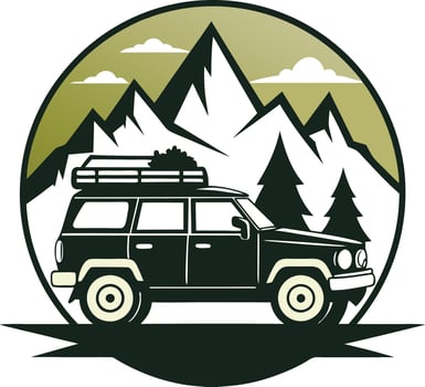 Adventure car infront of a mountain illustration of a camping car new 2025 trendy vector
