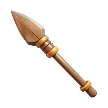 hypnotic art deco Concept art style isolated cutout of a tribal warrior's spear with a flint spearhead with Transparent Background expertly shot png