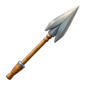 captivating celebrated Hyper-specific, professional render of a tribal spear with a hand-carved wooden shaft and a sharpened flint point Isolated cutout with Transparent Background png