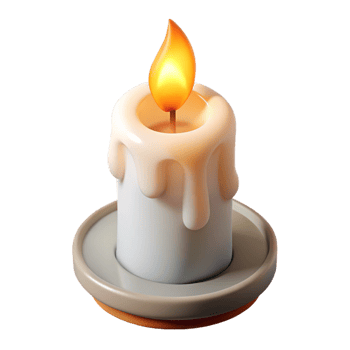 melancholic mesmerizing Burning candle, flame, white wax, with Transparent Background detailed png