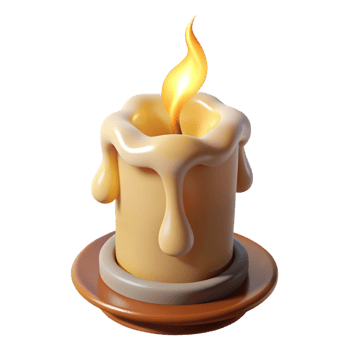 unforgettable mid-century A single, burning candle, dripping wax, emitting smoke with Transparent Background refined png