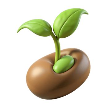 calm hypnotic Hyper-specific professional render of a single, sprouting bean seed with emerging root and shoot Isolated cutout with Transparent Background expertly shot png