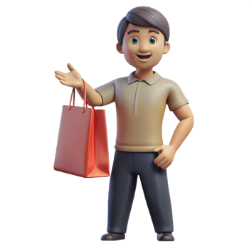 splendid minimalist Happy customer holding a shopping bag invisible, with Transparent Background professional png