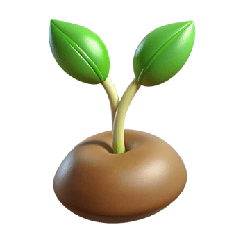elegant dreamy organic Concept art style, isolated cutout of a single, sprouting seed with its first two leaves emerging with Transparent Background perfect clarity png