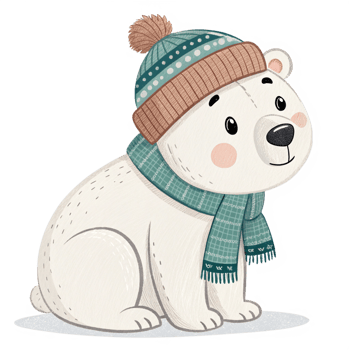Cartoon Polar Bear in Comfy Wool Cap png