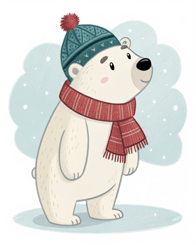 Fluffy Hat Polar Bear in Cozy Style png