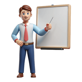 signature contemporary Teacher pointing at whiteboard, teaching portrait, with Transparent Background 8K png