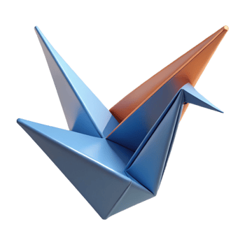 mesmerizing tropical Concept art style hyper-specific isolated cutout of a single unfolding origami crane made of textured paper with Transparent Background refined png
