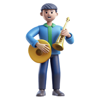 alluring modern Musician holding instrument, music portrait, with Transparent Background fine detail png