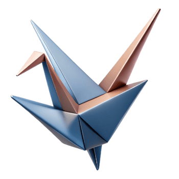playful splendid Concept art style hyper-specific isolated cutout of a single unfolding origami crane made of textured paper with Transparent Background genuine png