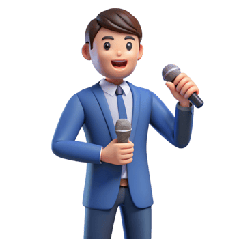 magnificent nostalgic elegant Confident speaker with a microphone, with Transparent Background artisan png