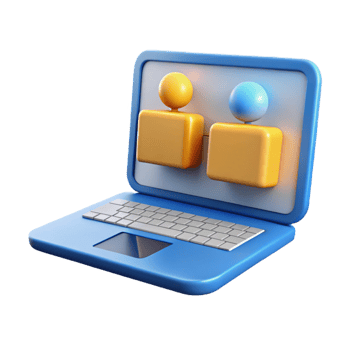 celebrated bohemian Laptop with conferencing software open with Transparent Background expertly shot png