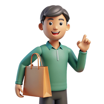 captivating exceptional Happy customer holding a shopping bag invisible, with Transparent Background png