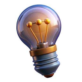 sought-after minimalist Photorealistic, hyper-specific render of a single, isolated retro-futuristic lightbulb with glowing filaments and a unique shape with Transparent Background ultra HD png