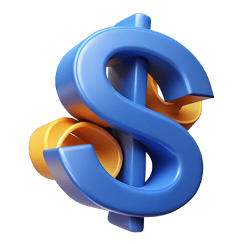 picturesque elegant A dollar sign, made of flowing ribbons with Transparent Background studio quality png