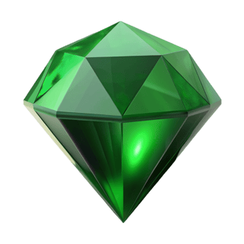 vibrant bold modern Professional render of a hyper-specific, isolated cutout, single, polished gemstone, emerald green with facets and internal reflections with Transparent Background sharp png