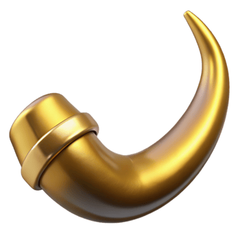 stunning dramatic victorian Photorealistic, ultra-detailed, hyper-specific professional render of a single golden Minotaur horn, isolated cutout with Transparent Background masterfully captured png