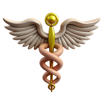 mesmerizing inspired Hyper-specific, isolated cutout Photorealistic render Single Hermes Caduceus, entwined snakes, wings detailed with Transparent Background png
