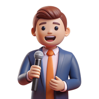 energetic pristine Confident speaker with a microphone, with Transparent Background precision png