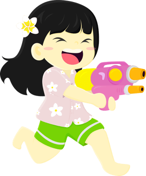 A cartoon girl holding a water gun png