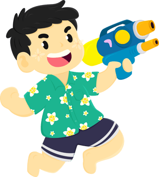 A cartoon boy with a water gun png
